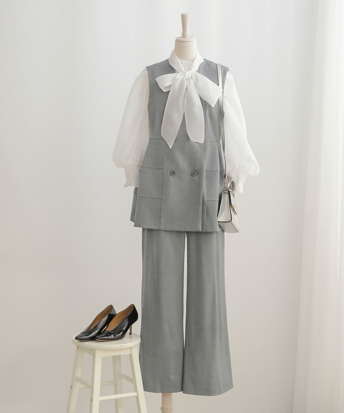 セットアップ オケージョン レディース 大人カジュアル ベスト かわいい オフィス きれいめ 体型カバー 春秋 ジョイントスペース