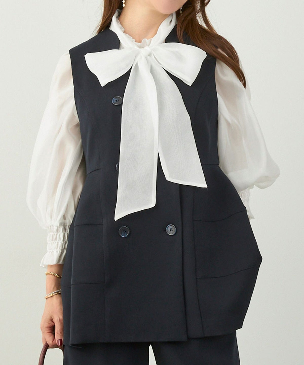 手洗い可 2WAY 長袖 大人カジュアル オフィス きれいめ フェニミン シアー オールシーズン 柄 ジョイントスペース