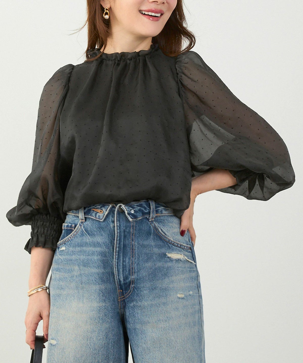 手洗い可 2WAY 長袖 大人カジュアル オフィス きれいめ フェニミン シアー オールシーズン 柄 ジョイントスペース