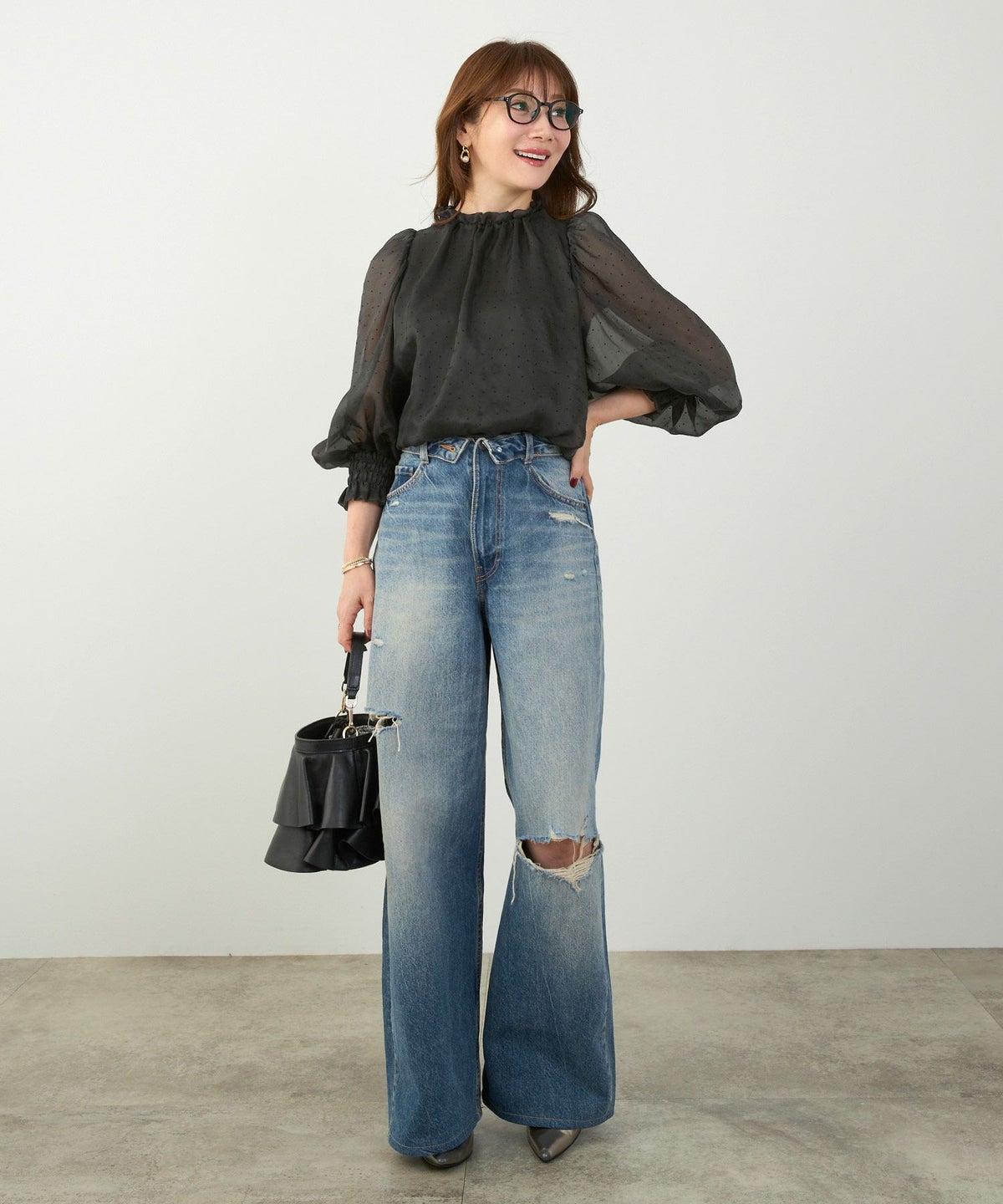 手洗い可 2WAY 長袖 大人カジュアル オフィス きれいめ フェニミン シアー オールシーズン 柄 ジョイントスペース