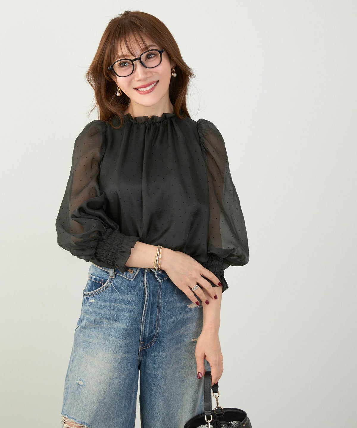 手洗い可 2WAY 長袖 大人カジュアル オフィス きれいめ フェニミン シアー オールシーズン 柄 ジョイントスペース