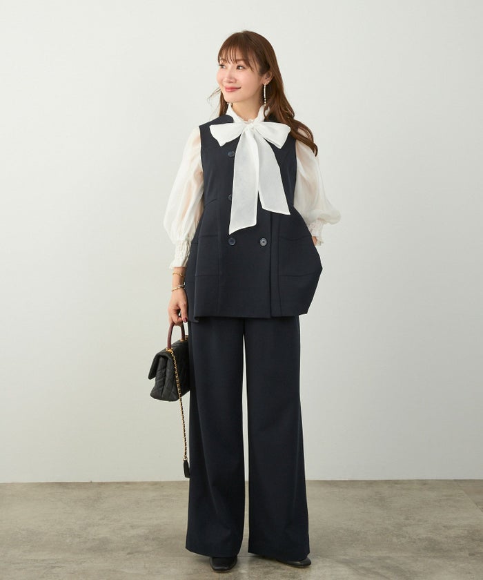 手洗い可 2WAY 長袖 大人カジュアル オフィス きれいめ フェニミン シアー オールシーズン 柄 ジョイントスペース