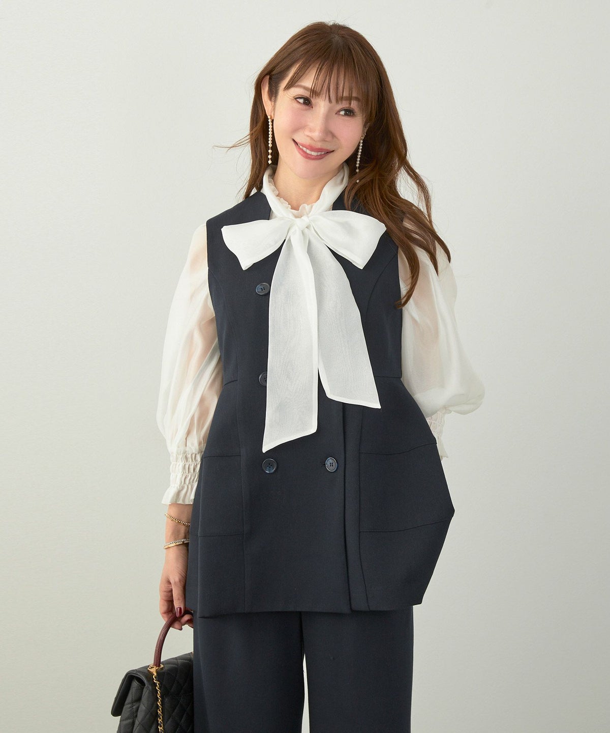 手洗い可 2WAY 長袖 大人カジュアル オフィス きれいめ フェニミン シアー オールシーズン 柄 ジョイントスペース