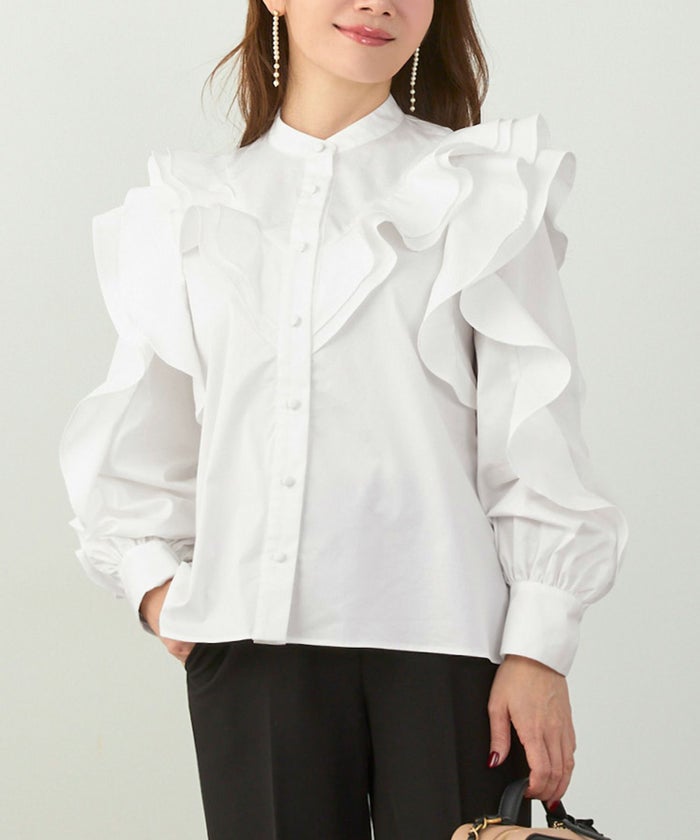 手洗い可 ビッグカラー 大人可愛い 上品 きれいめ オフィス 大人カジュアル フェミニン 白黒 ジョイントスペース