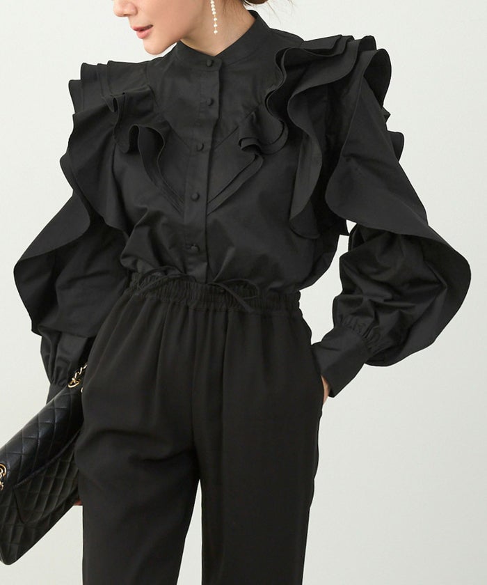 手洗い可 ビッグカラー 大人可愛い 上品 きれいめ オフィス 大人カジュアル フェミニン 白黒 ジョイントスペース