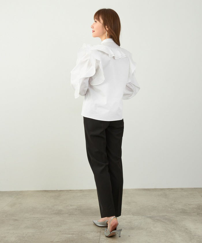 手洗い可 ビッグカラー 大人可愛い 上品 きれいめ オフィス 大人カジュアル フェミニン 白黒 ジョイントスペース