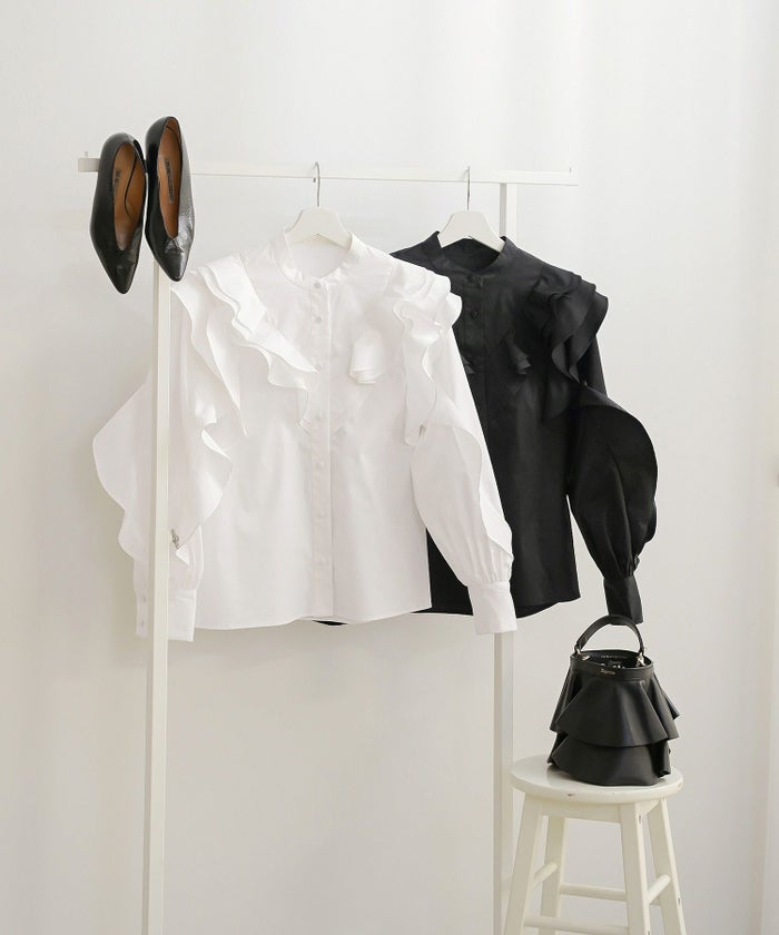 手洗い可 ビッグカラー 大人可愛い 上品 きれいめ オフィス 大人カジュアル フェミニン 白黒 ジョイントスペース