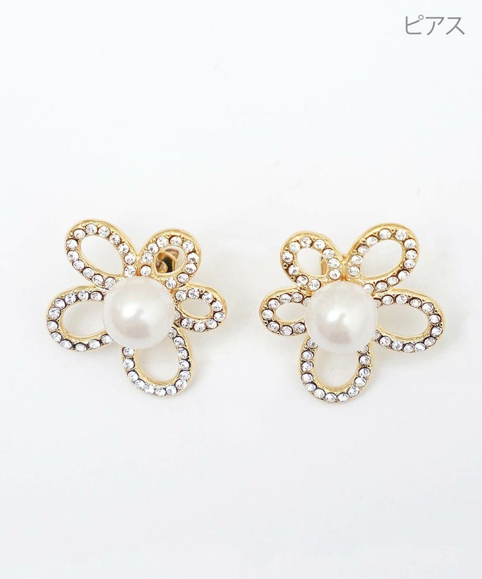 ブルーム パール ピアス イヤリング Grace Bloom Pearl Pierce Earring 真鍮 チタンポスト クリスタル プラパール 上品 女性らしい グレース ブルーム パール ピアス イヤリング Grace Bloom Pearl Pierce Earring  （Liala）