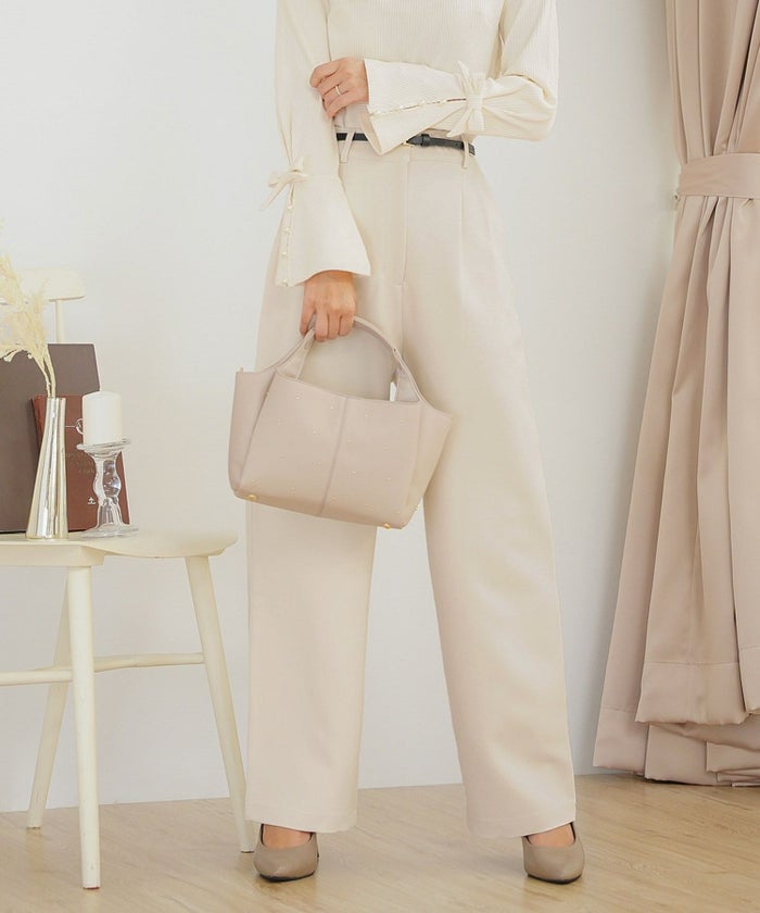 ボトムス パンツ ワイドパンツ ベルト付き ポケット 高身長向け 脚長 体型カバー センタープレス