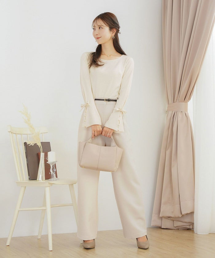 ボトムス パンツ ワイドパンツ ベルト付き ポケット 高身長向け 脚長 体型カバー センタープレス