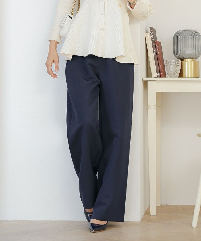 ボトムス パンツ ワイドパンツ ベルト付き ポケット 高身長向け 脚長 体型カバー センタープレス