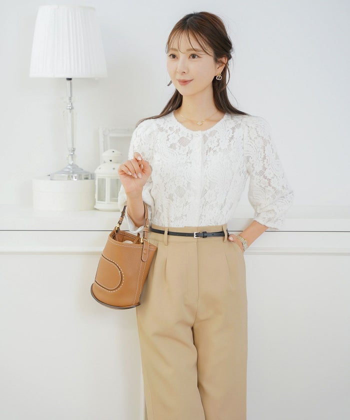 ボトムス パンツ ワイドパンツ ベルト付き ポケット 高身長向け 脚長 体型カバー センタープレス