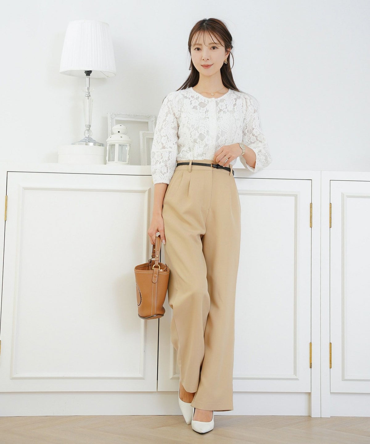 ボトムス パンツ ワイドパンツ ベルト付き ポケット 高身長向け 脚長 体型カバー センタープレス