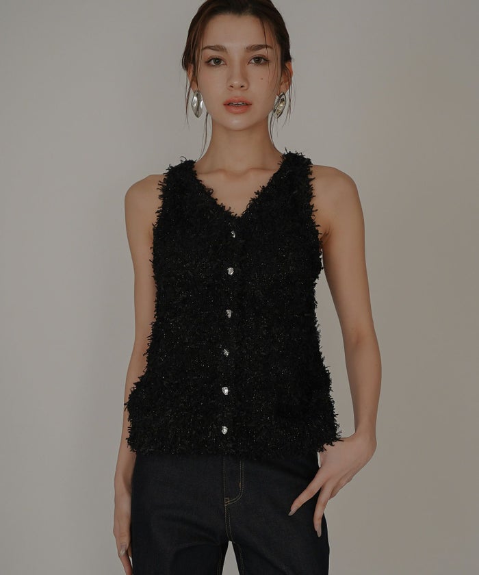 アメリカンスリーブ Vネック 2WAY フェザー レイヤード ファーベスト  海外系 きれいめ 韓国風 韓国系 スタイル盛れ KINO THE KEI