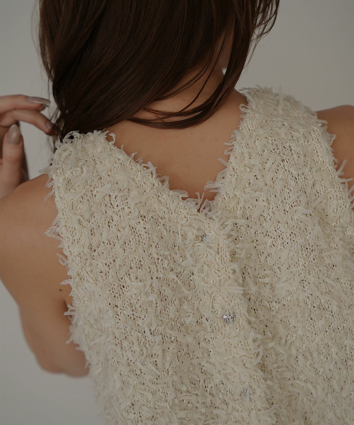 アメリカンスリーブ Vネック 2WAY フェザー レイヤード ファーベスト  海外系 きれいめ 韓国風 韓国系 スタイル盛れ KINO THE KEI