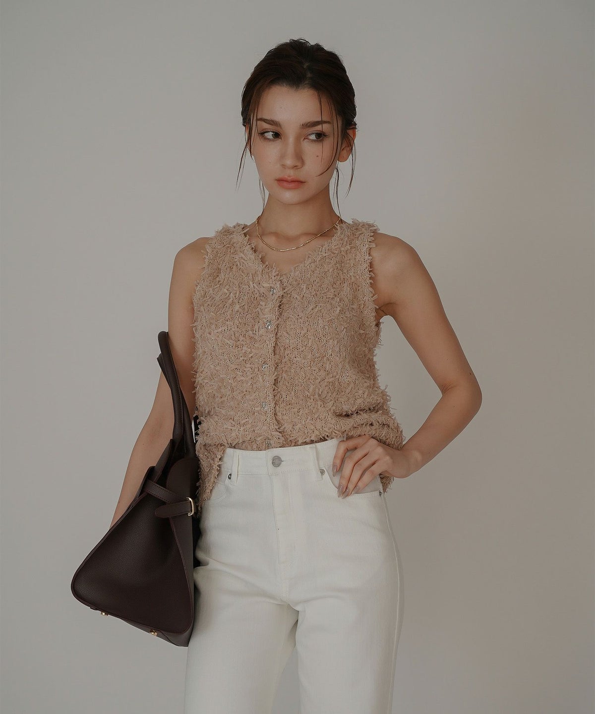 アメリカンスリーブ Vネック 2WAY フェザー レイヤード ファーベスト  海外系 きれいめ 韓国風 韓国系 スタイル盛れ KINO THE KEI