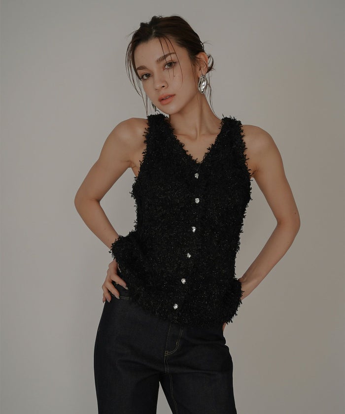 アメリカンスリーブ Vネック 2WAY フェザー レイヤード ファーベスト  海外系 きれいめ 韓国風 韓国系 スタイル盛れ KINO THE KEI