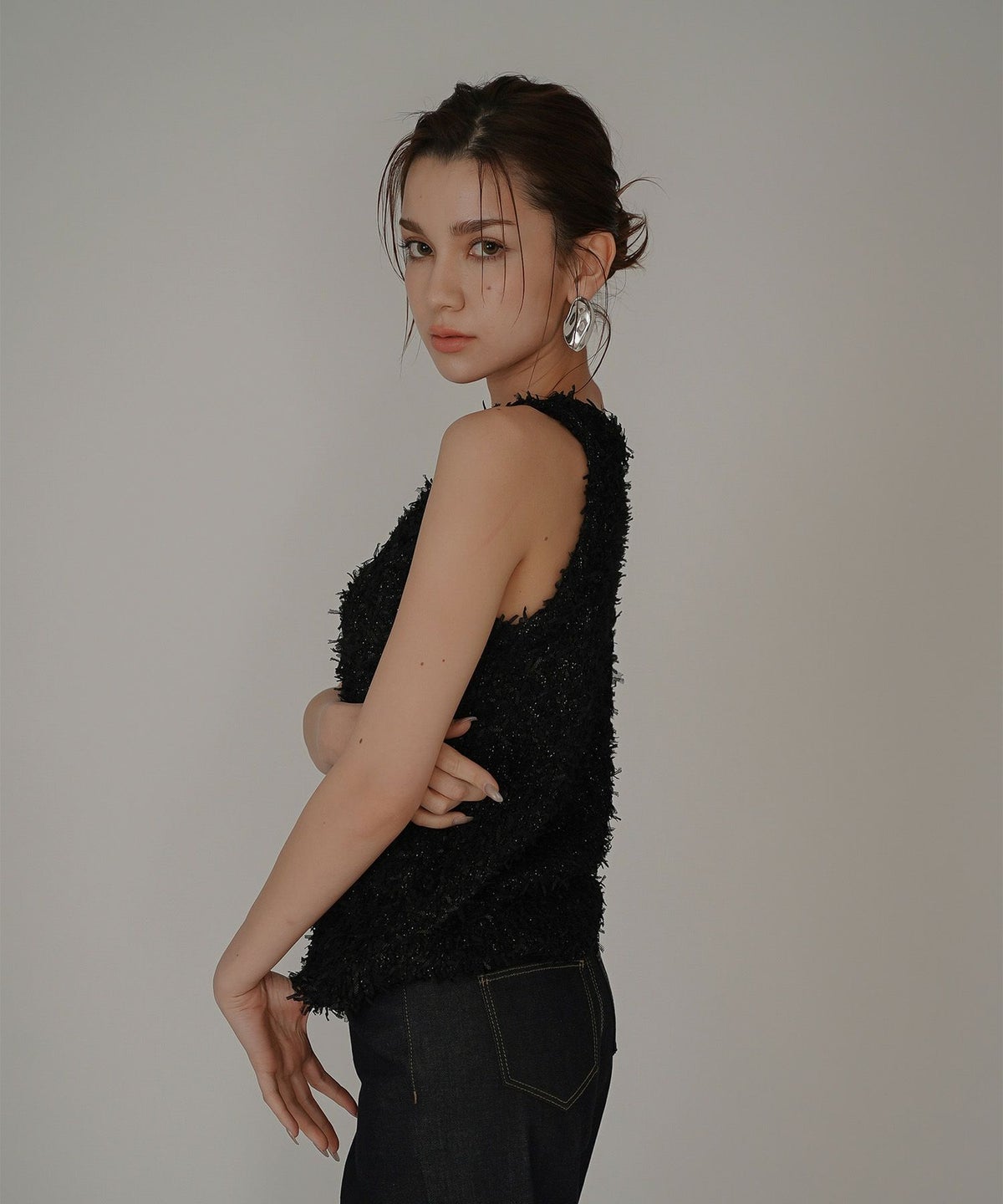 アメリカンスリーブ Vネック 2WAY フェザー レイヤード ファーベスト  海外系 きれいめ 韓国風 韓国系 スタイル盛れ KINO THE KEI