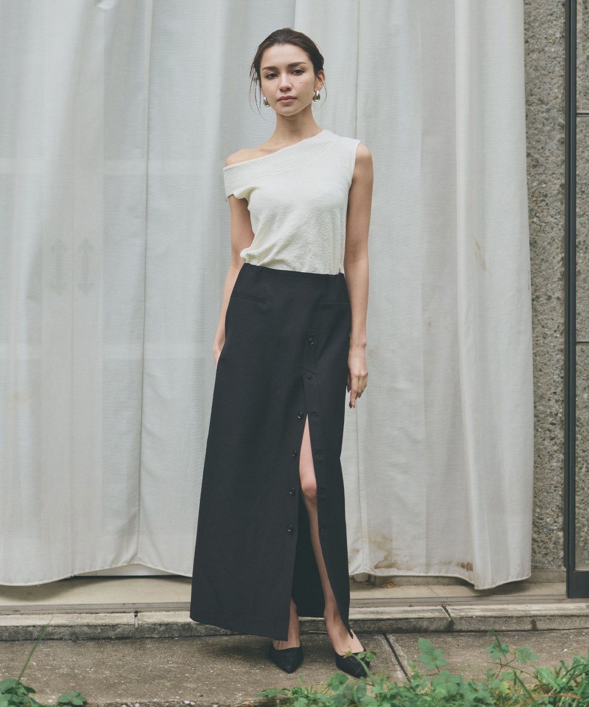 ペンシルスカート ツイル ナローシルエット スリット入り カジュアル エレガント 海外系 きれいめ 韓国風 韓国系 スタイル盛れ KINO THE KEI