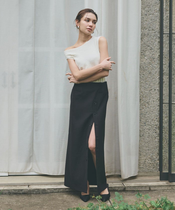 ペンシルスカート ツイル ナローシルエット スリット入り カジュアル エレガント 海外系 きれいめ 韓国風 韓国系 スタイル盛れ KINO THE KEI