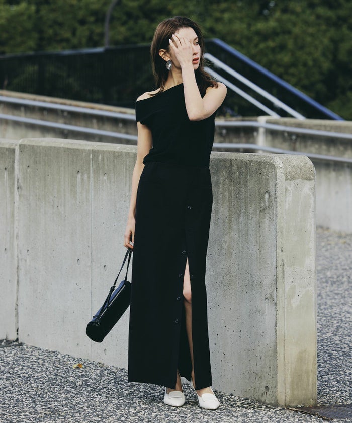 ペンシルスカート ツイル ナローシルエット スリット入り カジュアル エレガント 海外系 きれいめ 韓国風 韓国系 スタイル盛れ KINO THE KEI