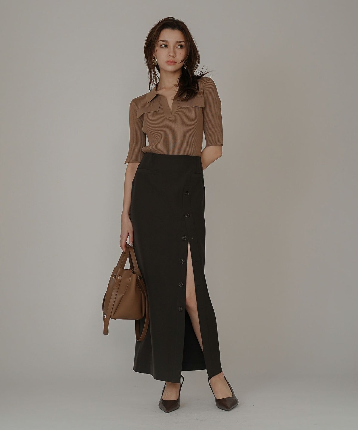 ペンシルスカート ツイル ナローシルエット スリット入り カジュアル エレガント 海外系 きれいめ 韓国風 韓国系 スタイル盛れ KINO THE KEI