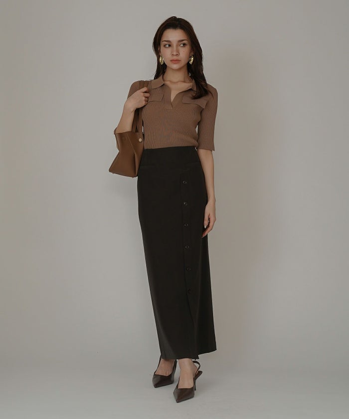 ペンシルスカート ツイル ナローシルエット スリット入り カジュアル エレガント 海外系 きれいめ 韓国風 韓国系 スタイル盛れ KINO THE KEI