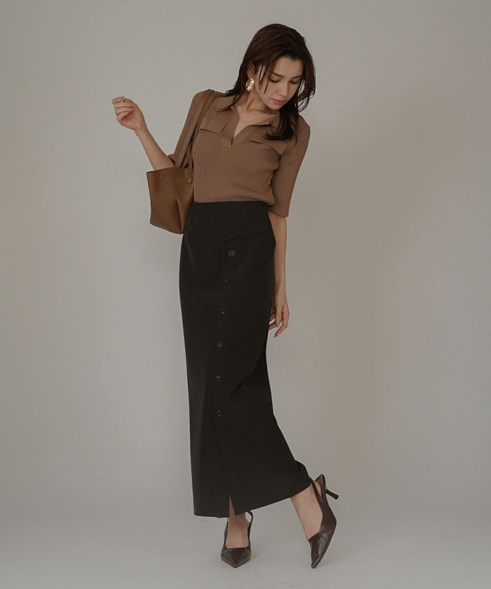 ペンシルスカート ツイル ナローシルエット スリット入り カジュアル エレガント 海外系 きれいめ 韓国風 韓国系 スタイル盛れ KINO THE KEI