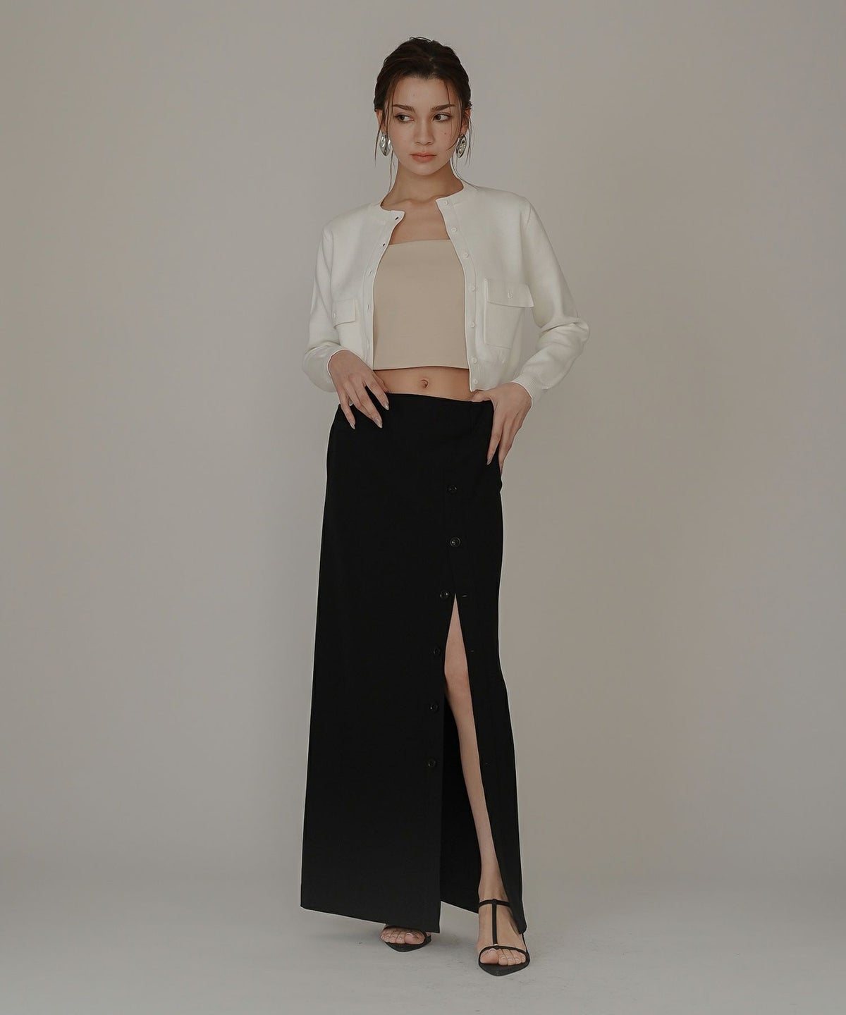 ペンシルスカート ツイル ナローシルエット スリット入り カジュアル エレガント 海外系 きれいめ 韓国風 韓国系 スタイル盛れ KINO THE KEI