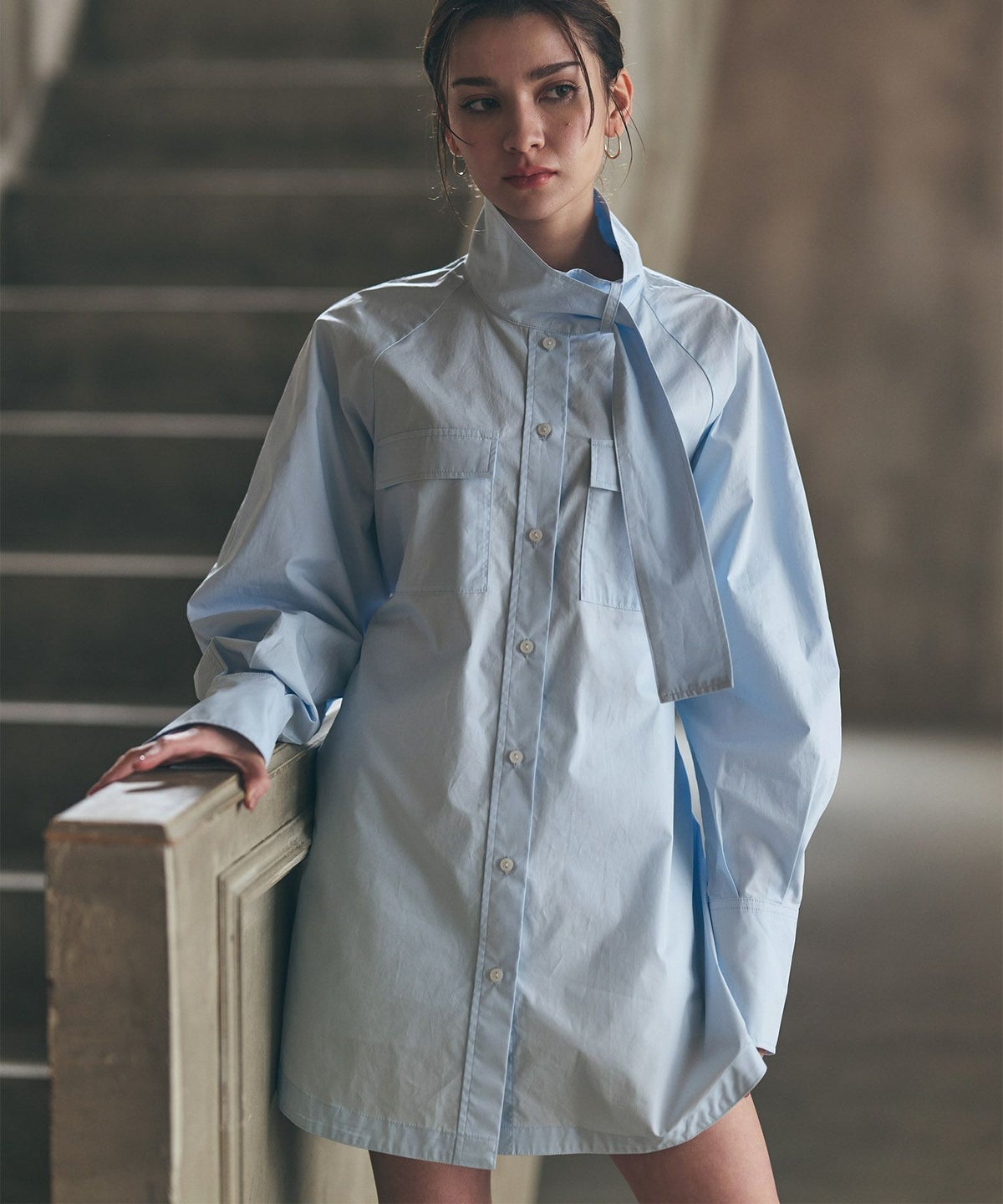 ストリート ストカジ ボーイッシュ メンズライク ロングシャツ チュニック ミニワンピ 長め丈 韓国風 韓国系 カジュアル エレガント 海外系 きれいめ 細見え カジュアル スタイル盛れ KINO THE KEI