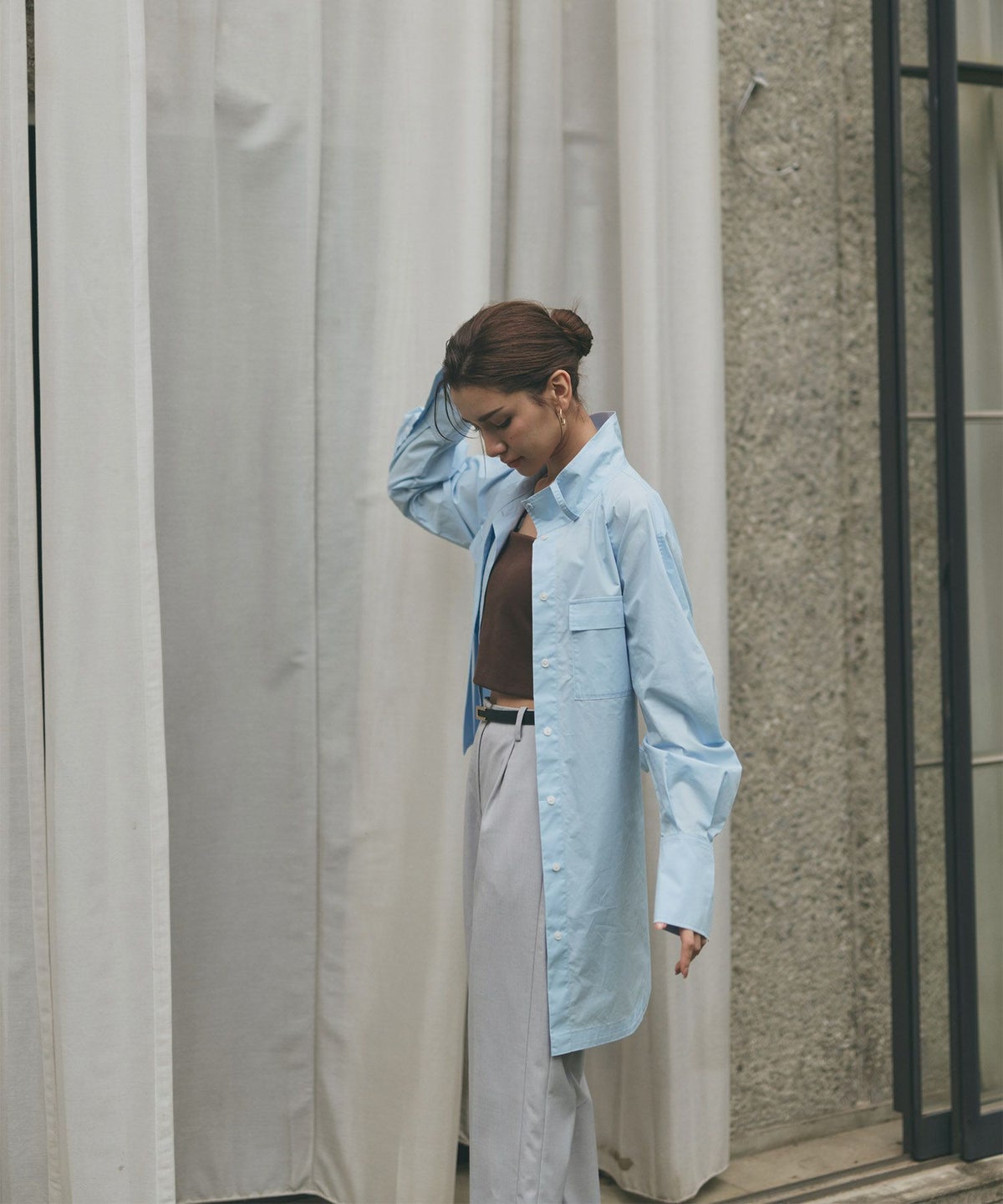 ストリート ストカジ ボーイッシュ メンズライク ロングシャツ チュニック ミニワンピ 長め丈 韓国風 韓国系 カジュアル エレガント 海外系 きれいめ 細見え カジュアル スタイル盛れ KINO THE KEI