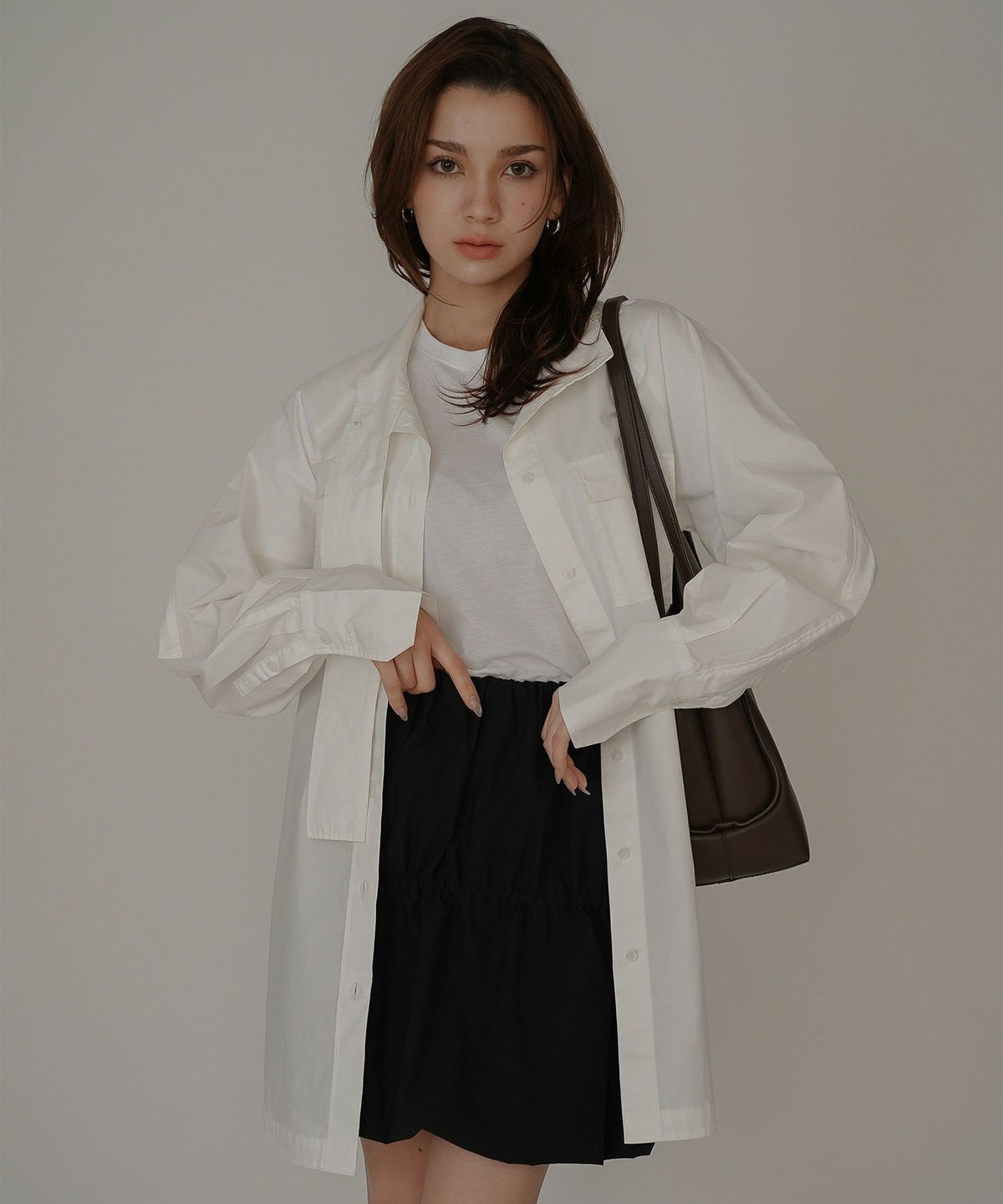 ストリート ストカジ ボーイッシュ メンズライク ロングシャツ チュニック ミニワンピ 長め丈 韓国風 韓国系 カジュアル エレガント 海外系 きれいめ 細見え カジュアル スタイル盛れ KINO THE KEI