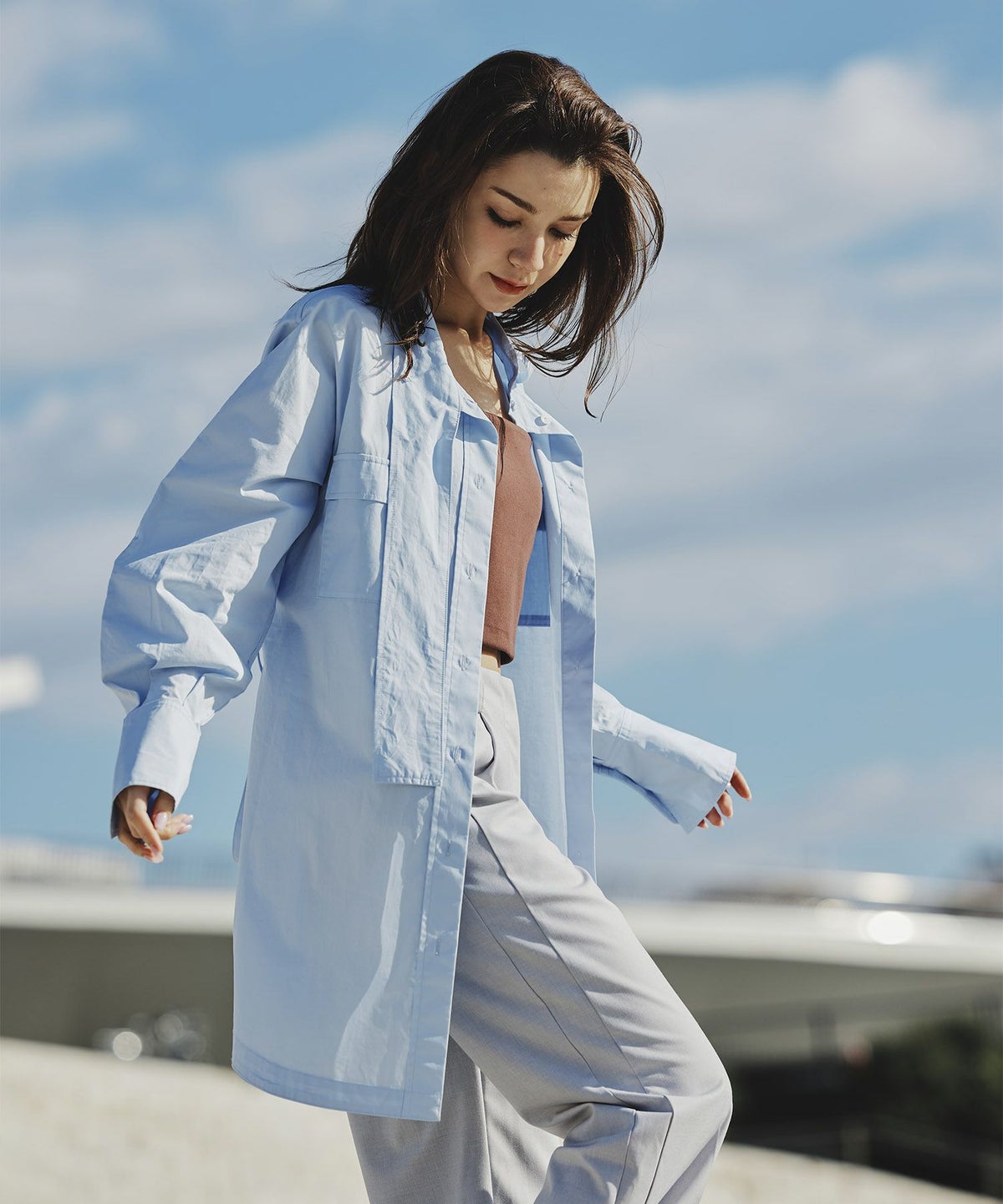 ストリート ストカジ ボーイッシュ メンズライク ロングシャツ チュニック ミニワンピ 長め丈 韓国風 韓国系 カジュアル エレガント 海外系 きれいめ 細見え カジュアル スタイル盛れ KINO THE KEI