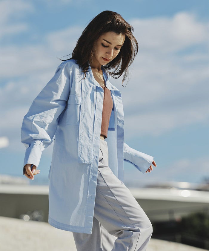 ストリート ストカジ ボーイッシュ メンズライク ロングシャツ チュニック ミニワンピ 長め丈 韓国風 韓国系 カジュアル エレガント 海外系 きれいめ 細見え カジュアル スタイル盛れ KINO THE KEI