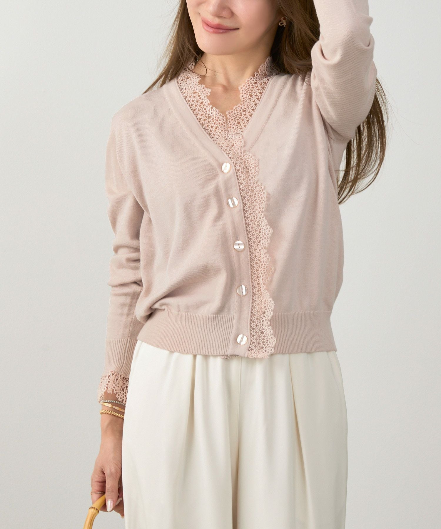 ☆【mamaison。】Liala×PG【新品タグ付】カーディガン レース Vネック ニット カーディガン Liala×PG 全3色｜lpg411-2247【2