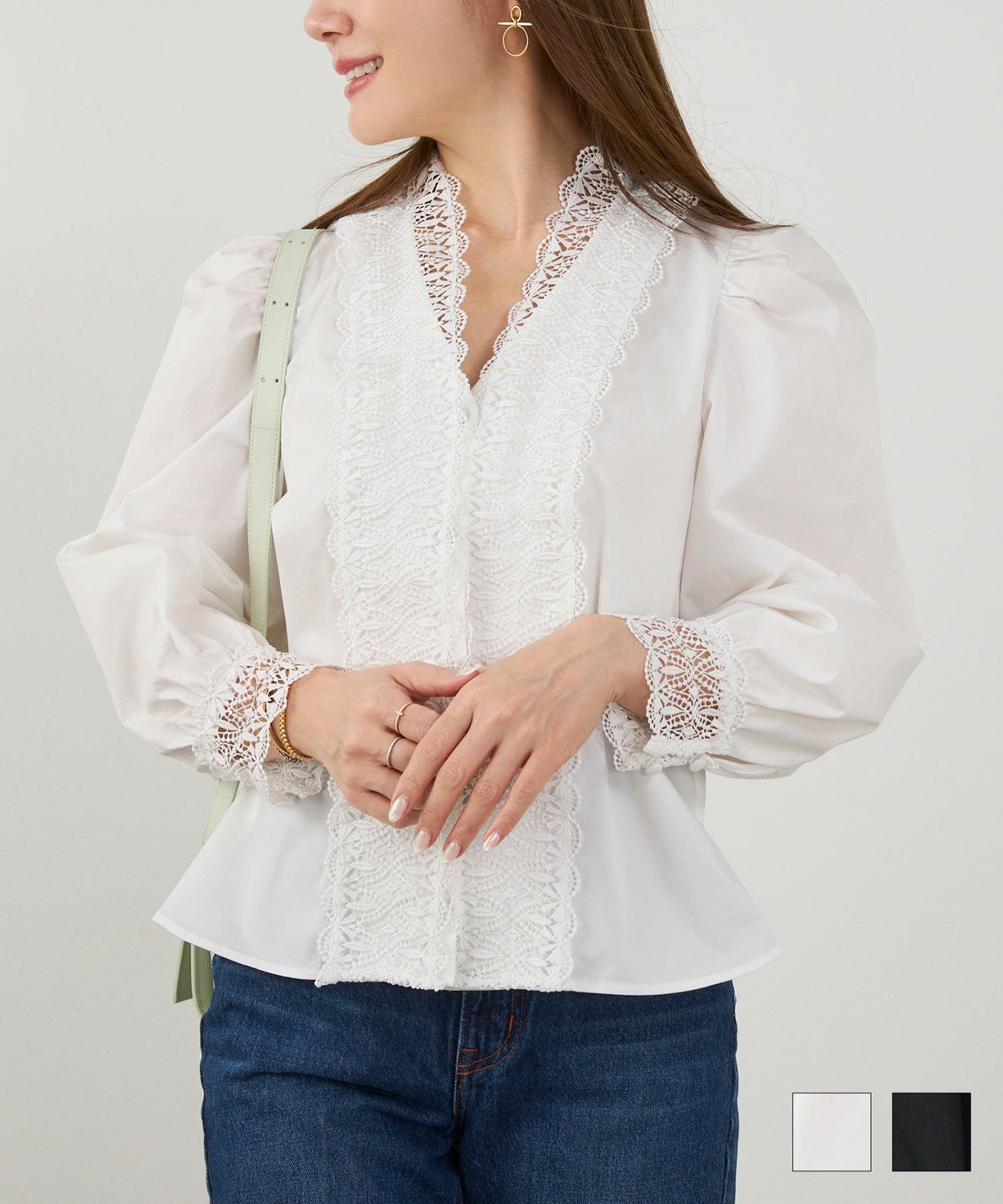 襟ぐり レース パフ袖 ブラウス Liala×PG
