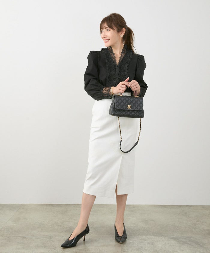 手洗い可 オケージョン 大人可愛い 上品 きれいめ オフィス 大人カジュアル フェミニン 白黒 ジョイントスペース