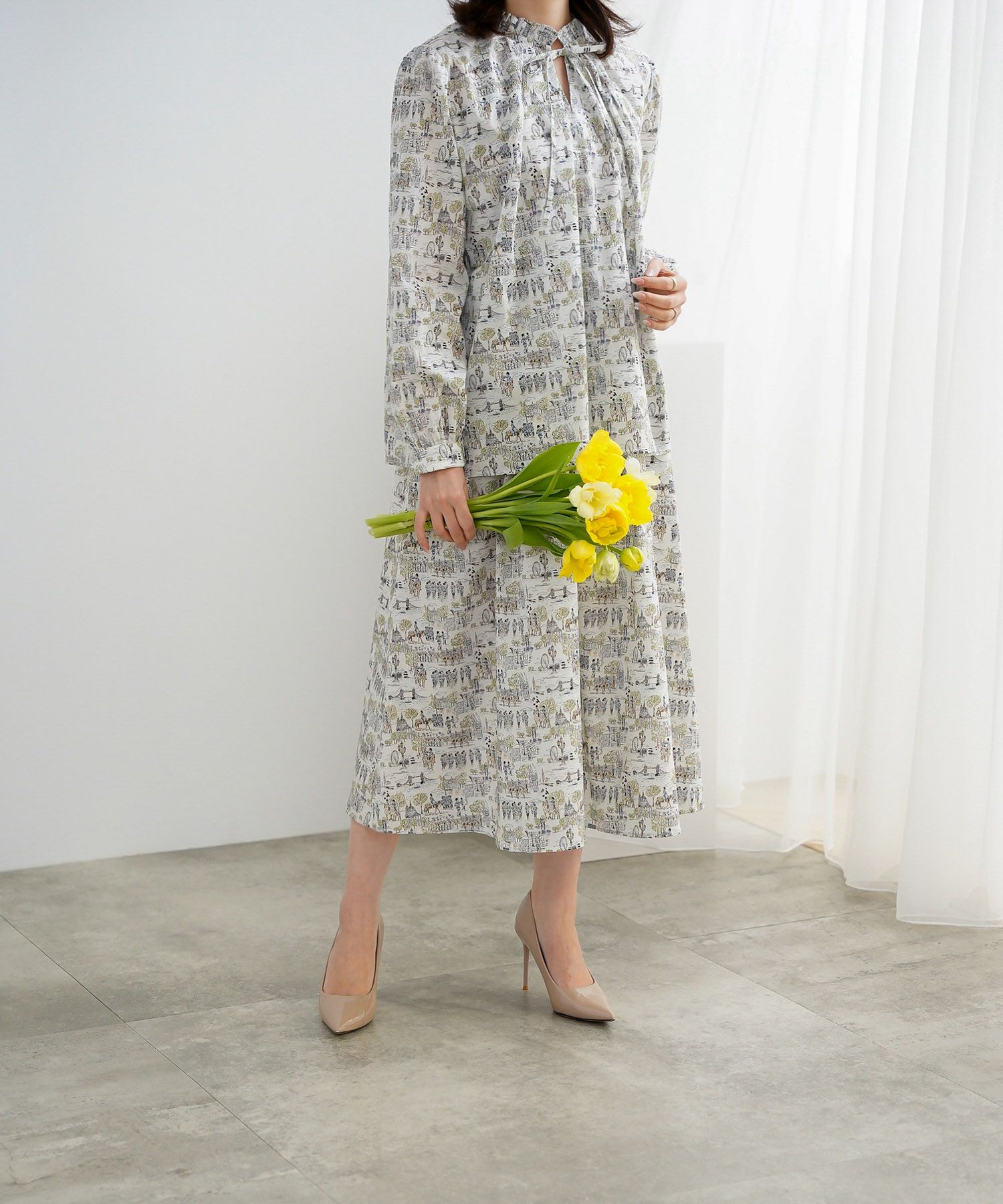 タック フレア バックウエストゴム スカート Made with Liberty Fabric
