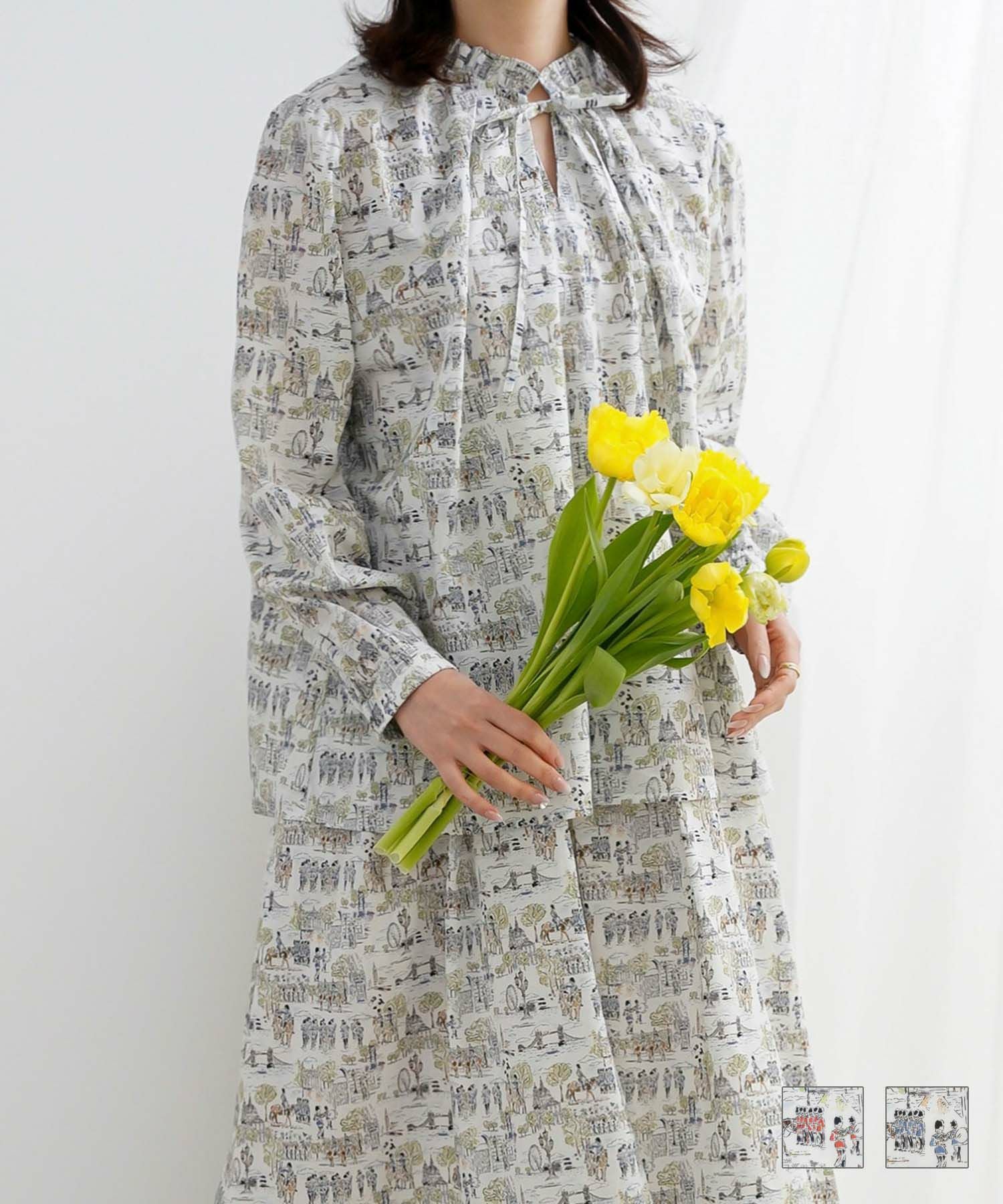 フリルネック 2way ブラウス Made with Liberty Fabric HUIT 全2色