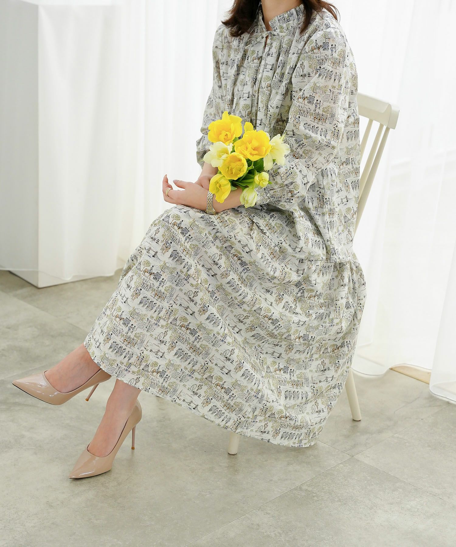 SUMMER-SALE フリルネック 2way ブラウス Made with Liberty Fabric
