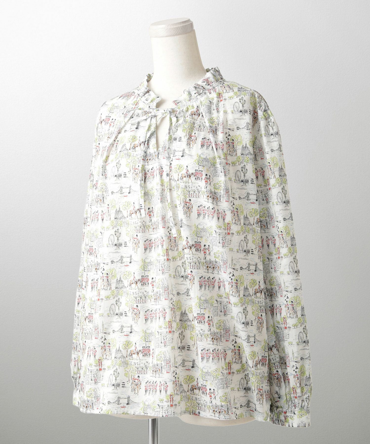 SUMMER-SALE フリルネック 2way ブラウス Made with Liberty Fabric