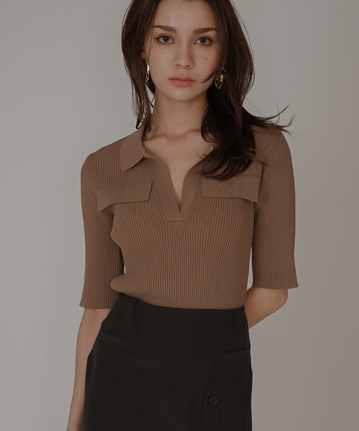 サマーニット スリット入り シンプル 大人可愛い きれいめ カジュアル 通勤 通学 涼しい 快適 無地 Tシャツ風 ニットポロ 上品 体型カバー 大人女子 夏服 海外系 きれいめ 韓国風 韓国系 スタイル盛れ KINO THE KEI