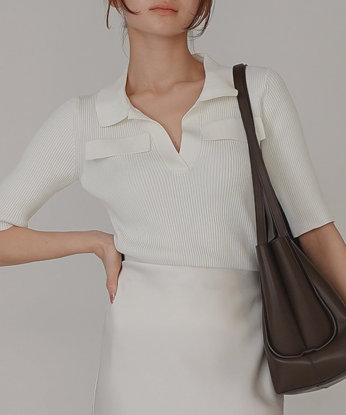 サマーニット スリット入り シンプル 大人可愛い きれいめ カジュアル 通勤 通学 涼しい 快適 無地 Tシャツ風 ニットポロ 上品 体型カバー 大人女子 夏服 海外系 きれいめ 韓国風 韓国系 スタイル盛れ KINO THE KEI