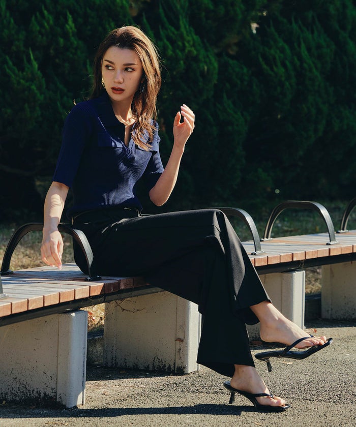 サマーニット スリット入り シンプル 大人可愛い きれいめ カジュアル 通勤 通学 涼しい 快適 無地 Tシャツ風 ニットポロ 上品 体型カバー 大人女子 夏服 海外系 きれいめ 韓国風 韓国系 スタイル盛れ KINO THE KEI