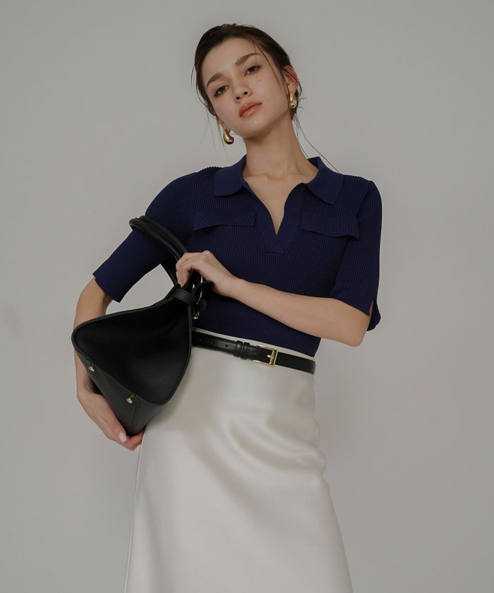 サマーニット スリット入り シンプル 大人可愛い きれいめ カジュアル 通勤 通学 涼しい 快適 無地 Tシャツ風 ニットポロ 上品 体型カバー 大人女子 夏服 海外系 きれいめ 韓国風 韓国系 スタイル盛れ KINO THE KEI