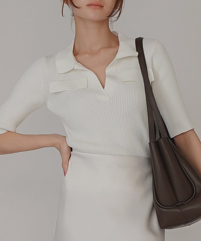 サマーニット スリット入り シンプル 大人可愛い きれいめ カジュアル 通勤 通学 涼しい 快適 無地 Tシャツ風 ニットポロ 上品 体型カバー 大人女子 夏服 海外系 きれいめ 韓国風 韓国系 スタイル盛れ KINO THE KEI