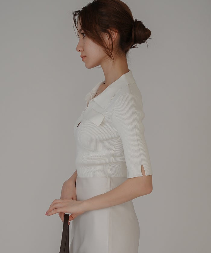 サマーニット スリット入り シンプル 大人可愛い きれいめ カジュアル 通勤 通学 涼しい 快適 無地 Tシャツ風 ニットポロ 上品 体型カバー 大人女子 夏服 海外系 きれいめ 韓国風 韓国系 スタイル盛れ KINO THE KEI