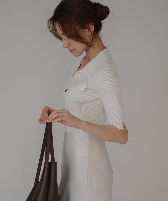 サマーニット スリット入り シンプル 大人可愛い きれいめ カジュアル 通勤 通学 涼しい 快適 無地 Tシャツ風 ニットポロ 上品 体型カバー 大人女子 夏服 海外系 きれいめ 韓国風 韓国系 スタイル盛れ KINO THE KEI