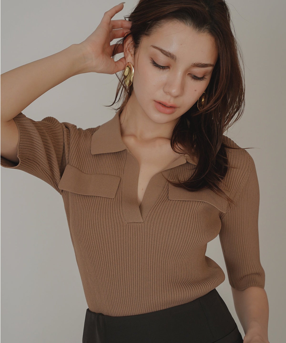 サマーニット スリット入り シンプル 大人可愛い きれいめ カジュアル 通勤 通学 涼しい 快適 無地 Tシャツ風 ニットポロ 上品 体型カバー 大人女子 夏服 海外系 きれいめ 韓国風 韓国系 スタイル盛れ KINO THE KEI