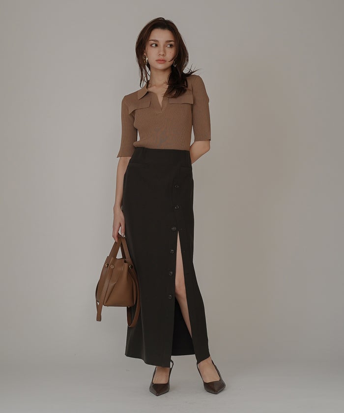 サマーニット スリット入り シンプル 大人可愛い きれいめ カジュアル 通勤 通学 涼しい 快適 無地 Tシャツ風 ニットポロ 上品 体型カバー 大人女子 夏服 海外系 きれいめ 韓国風 韓国系 スタイル盛れ KINO THE KEI